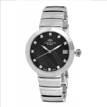 ONISS LADIES SWISS MOVEMENT, AUSTRIAN CRYSTAL ACCENT, BLACK  MOTHER OF PEARL DIAL, ON5559-14_BK - RETAIL AT (MSRP: $425.00)