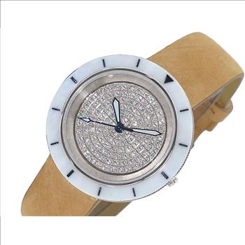 ONISS  Ladies, White High-tech Ceramic and Stainless Steel Case and Brown Genuine Leather Strap, ON7260-LBN (MSRP:  $550.00)