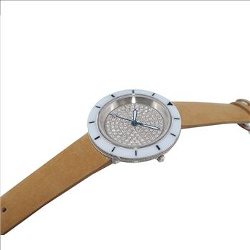 ONISS  Ladies, White High-tech Ceramic and Stainless Steel Case and Brown Genuine Leather Strap, ON7260-LBN (MSRP:  $550.00)