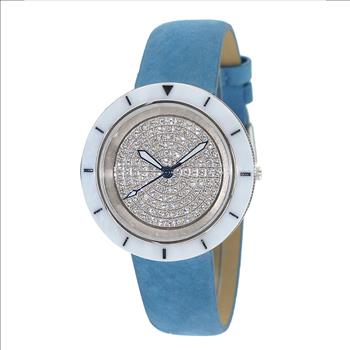 ONISS  Ladies, White High-tech Ceramic and Stainless Steel Case and Brown Genuine Leather Strap, ON7260-LBU (MSRP:  $550.00)