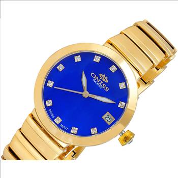 ONISS QUARTS DATE - MOVEMENT, AUSTRIAN CRYSTAL ACCENT, MOTHER OF PEARL DIAL, ON5559-21_LGBU - RETAIL AT (MSRP: $425.00)