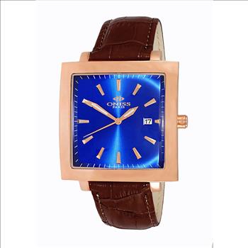 ONISS ROSE TONE, BLUE SUNRAY 3-HANDS DATE DIAL, CURVE CRYSTAL, GENUINE LEATHER BAND (MSRP: $275.00)