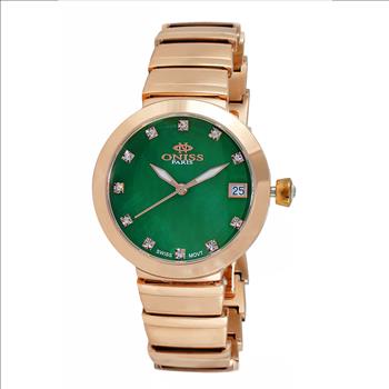 ONISS SWISS MOVEMENT, AUSTRIAN CRYSTAL ACCENT, GREEN  MOTHER OF PEARL DIAL, ON5559-30RGG- RETAIL AT (MSRP: $425.00)