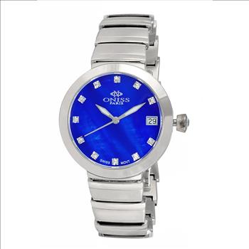 ONISS SWISS MOVEMENT, AUSTRIAN CRYSTAL ACCENT,BLUE  MOTHER OF PEARL DIAL, ON5559-12_LBU - RETAIL AT (MSRP: $425.00)