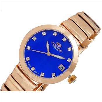 ONISS SWISS MOVEMENT, AUSTRIAN CRYSTAL ACCENT,RED  MOTHER OF PEARL DIAL, ON5559-31RGBU- RETAIL AT (MSRP: $425.00)
