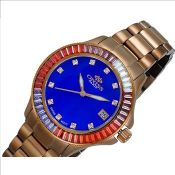 ONISS SWISS MOVEMENT, MULTI-COLOR AUSTRIAN CRYSTAL ACCENT, BLUE MOP DIAL,  ON7324-60BURG - RETAIL AT (MSRP:  $550.00)