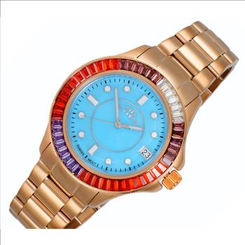 ONISS SWISS MOVEMENT, MULTI-COLOR AUSTRIAN CRYSTAL ACCENT, BROWN MOP DIAL,  ON7324-30BU-BNSC - RETAIL AT (MSRP:  $550.00)