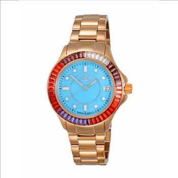 ONISS SWISS MOVEMENT, MULTI-COLOR AUSTRIAN CRYSTAL ACCENT, BROWN MOP DIAL,  ON7324-30BU-BNSC - RETAIL AT (MSRP:  $550.00)