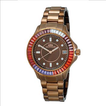 ONISS SWISS MOVEMENT, MULTI-COLOR AUSTRIAN CRYSTAL ACCENT, BROWN MOP DIAL,  ON7324-60_IPBN - RETAIL AT (MSRP:  $550.00)