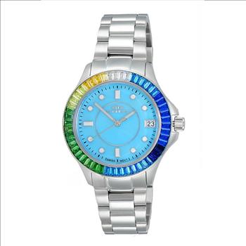 ONISS SWISS MOVEMENT, MULTI-COLOR AUSTRIAN CRYSTAL ACCENT, LIGHT BLUE DIAL,  ON7323-70LBU- RETAIL AT (MSRP: $550.00)