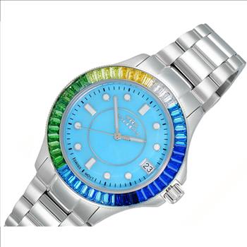 ONISS SWISS MOVEMENT, MULTI-COLOR AUSTRIAN CRYSTAL ACCENT, LIGHT BLUE DIAL,  ON7323-70LBU- RETAIL AT (MSRP: $550.00)