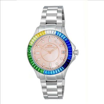 ONISS SWISS MOVEMENT, MULTI-COLOR AUSTRIAN CRYSTAL ACCENT, ROSE MOP DIAL,  ON7323-40RG - RETAIL AT (MSRP: $550.00)