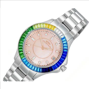 ONISS SWISS MOVEMENT, MULTI-COLOR AUSTRIAN CRYSTAL ACCENT, ROSE MOP DIAL,  ON7323-40RG - RETAIL AT (MSRP: $550.00)
