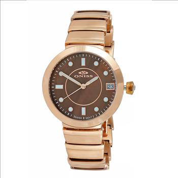ONISS SWISS MOV'T., DATE-MOTHER OF PEARL DIAL, AUSTRIAN CRYSTAL, ON5559-12BNRG  - RETAIL AT (MSRP:$550.00)