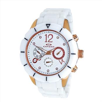 ONISS  White High-tech Ceramic band and Stainless Steel Case with White Ceramic Bezel Rose tone,  (MSRP: $ 550.00)