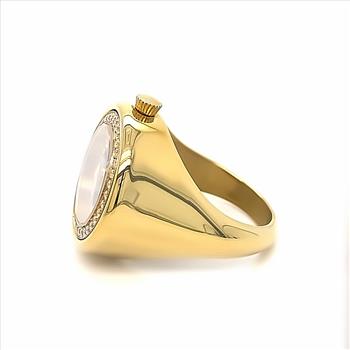 Lechateau UNI-SEX MOJID Ring Watch, Goldtone, Black Dial,  Sixe-9, Two-Hand Analog Display, MJ9-0001MGBK