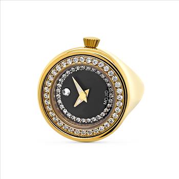 Lechateau UNI-SEX MOJID Ring Watch, Goldtone, Black Dial,  Sixe-9, Two-Hand Analog Display, MJ9-0001MGBK