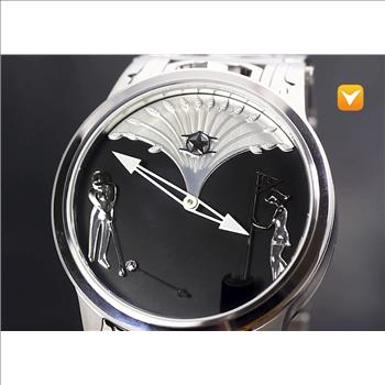 Watchstar 48MM Limited Edition Swiss Made Men's Golf Watch - Platinum Plated Finish Black Dial