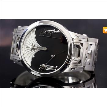 Watchstar 48MM Limited Edition Swiss Made Men's Golf Watch - Platinum Plated Finish Black Dial