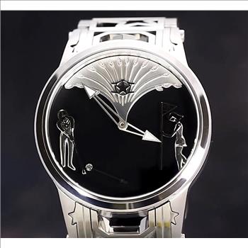Watchstar 48MM Limited Edition Swiss Made Men's Golf Watch - Platinum Plated Finish Black Dial
