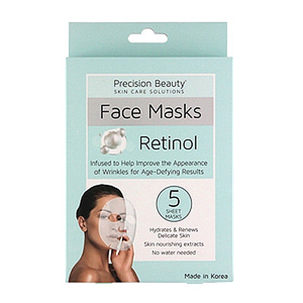 New PRECISION BEAUTY 5 PACK KOREAN FACIAL RETINOL MASK, RETINOL 5Pcs