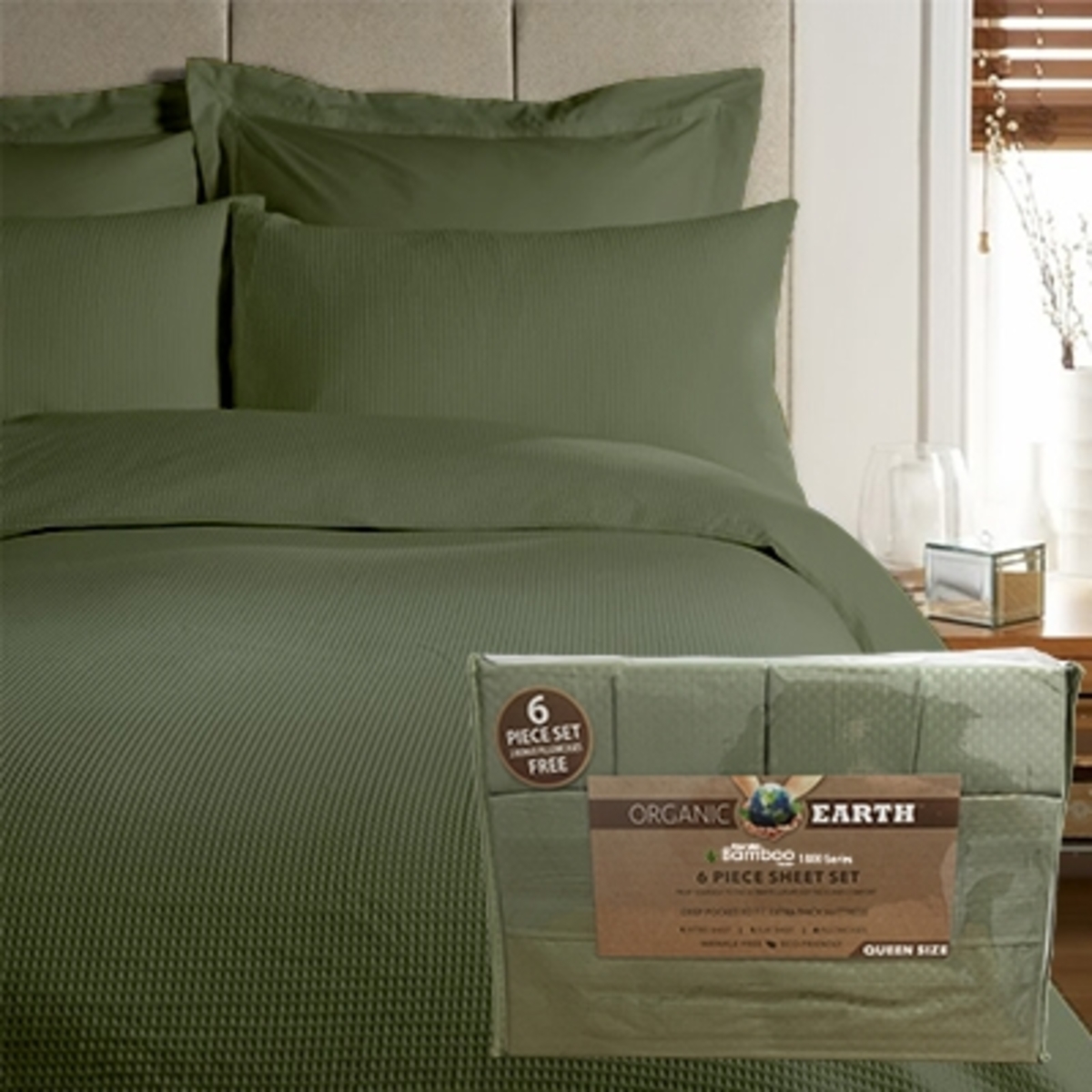 New Organic Earth Aloe Vera Bamboo 1800 Series 6 piece Sheet Set Queen
