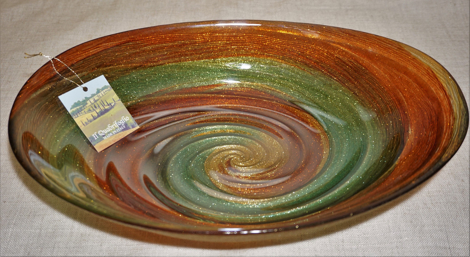 New Il Quadrifoglio Oval Art Glass Bowl Hand Decorated In Tuscany