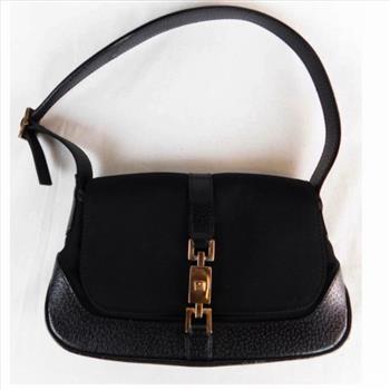 GUCCI Leather Hobo Bag Black Push Lock