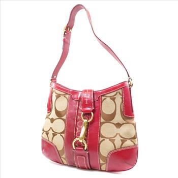 COACH Signature Shoulder Bag With Red Leather Accents