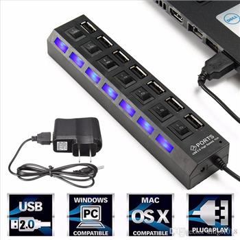 7 Ports LED USB Hub Splitter ON/OFF Switch Adapter Cable Computer Hub USB High Speed USB 2.0 Power Hub For Laptop PC Notebook 