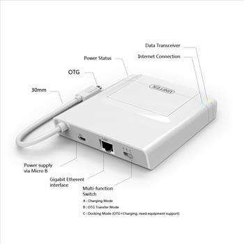 UNITEK Charge and Sync OTG Dock Station with 3-Port Hub+RJ45 Fast Ethernet Adapter