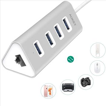 AUKEY USB-C Hub with Ethernet, 4 USB 3.0 Ports