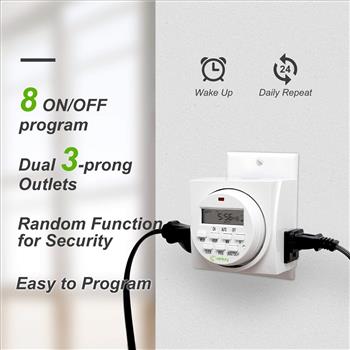 Century 7 Day Heavy Duty Digital Programmable Timer Dual Outlet Indoor