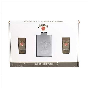 New Luminarc Jim Beam 3 Piece Hip Flask Set