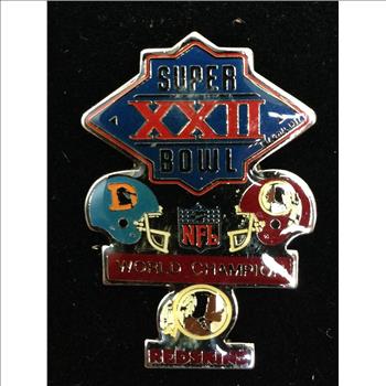 Very Rare Washington Redskins vs Denver Broncos Super Bowl XXII Championship Game Commemorative Pin Circa 1988