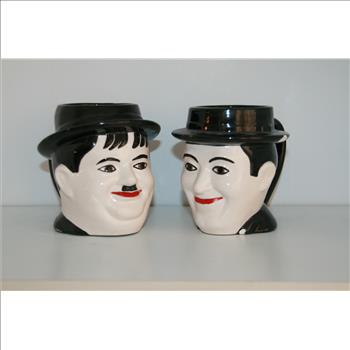 Vintage 1973 Laurel & Hardy Handpainted Mugs