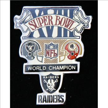 Rare Washington Redskins vs Los Angeles Raiders Super Bowl XVIII Championship Game Commemorative Pin Circa 1985