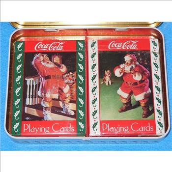 Vintage Coca Cola Double Deck Santa Playing Cards With Tin