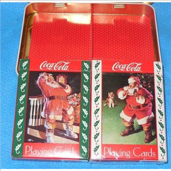 Vintage Coca Cola Double Deck Santa Playing Cards With Tin