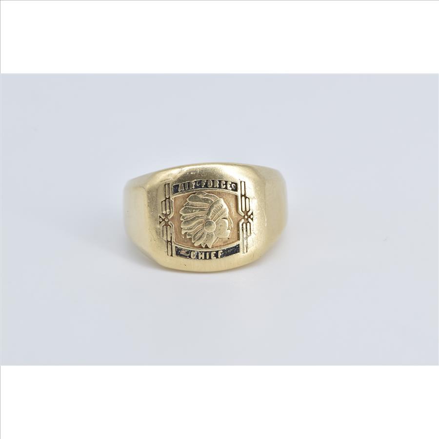 10K Air Force Chief Vintage Men's Signet Yellow Gold Ring, Size 11.75