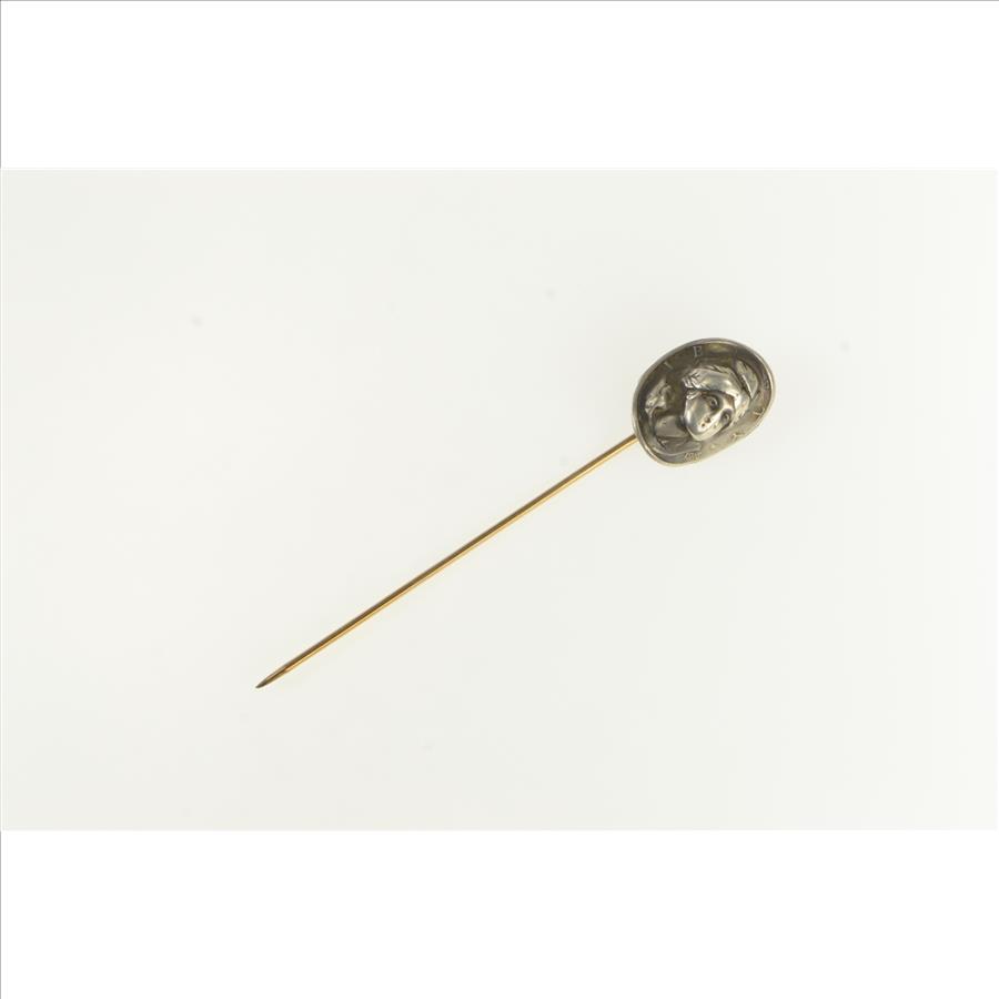 10K Repousse Coin Face Mercury Dime Yellow Gold Stick Pin