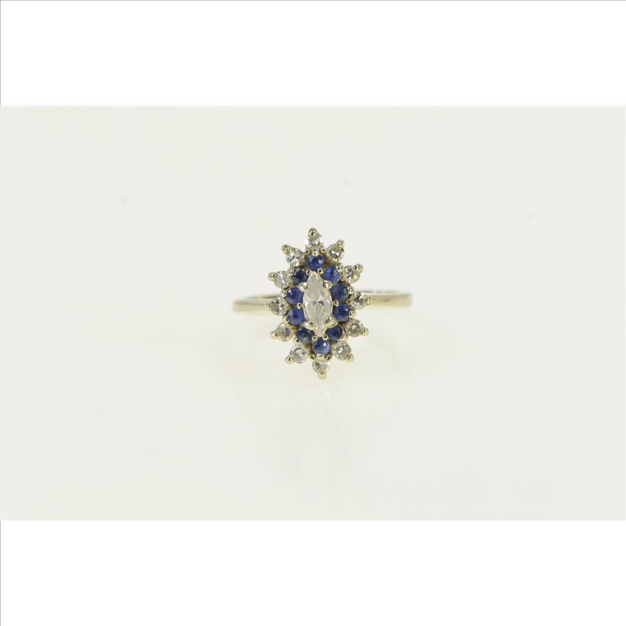 14K 0.65 Ctw Marquise Sapphire Diamond Halo White Gold Ring, Size 5