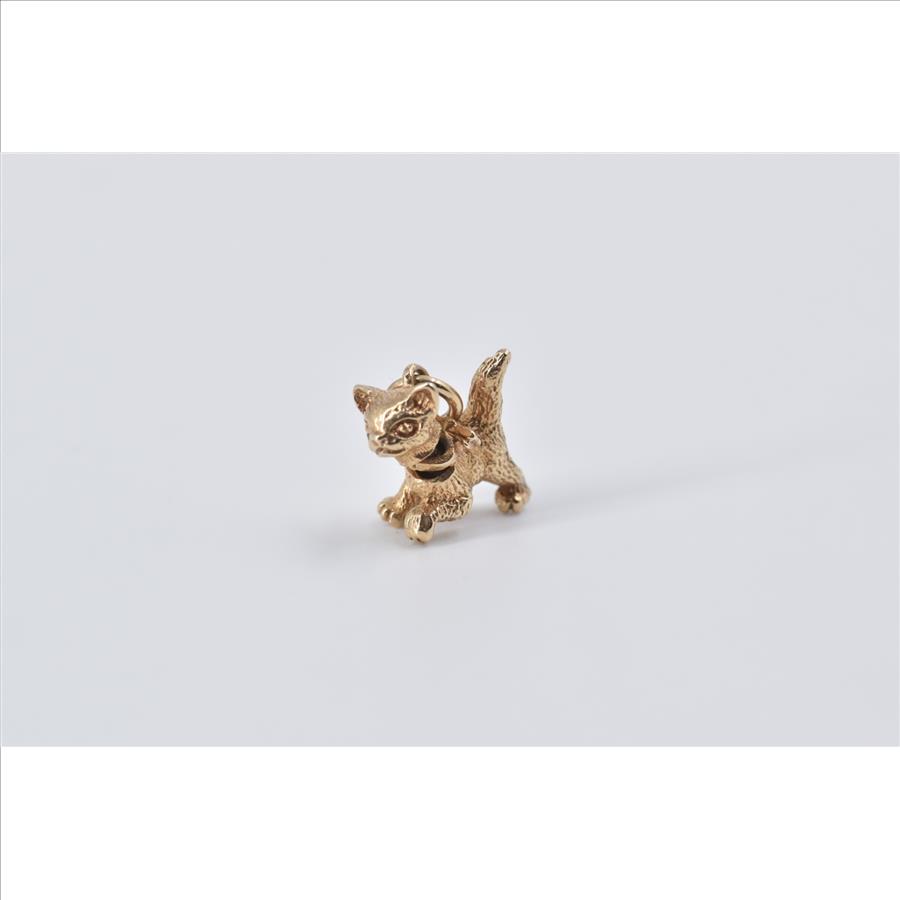 14K Articulated Kitty Cat Bow Collar Kitten Yellow Gold Charm/Pendant