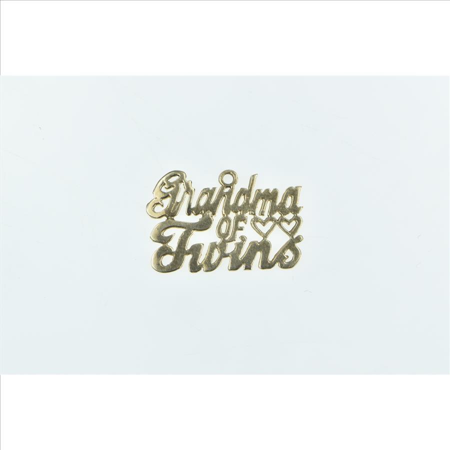 14K Grandma of Twins Word Cut Out Cursive Heart Yellow Gold Charm/Pendant