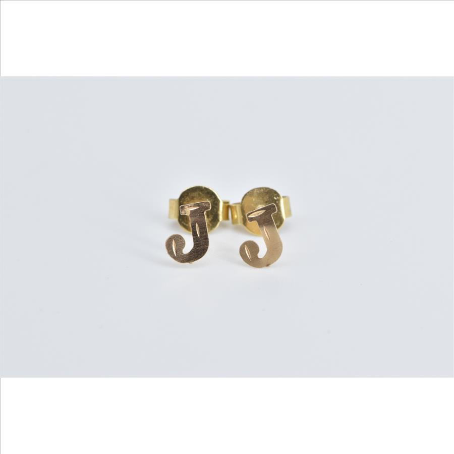 14K J Letter Monogram Initial Letter Baby Stud Yellow Gold Earrings