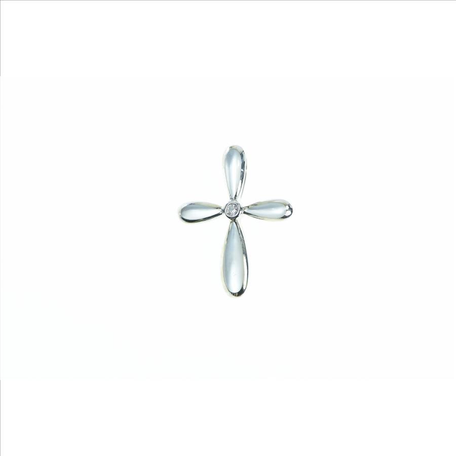 14K Kabana Mother of Pearl Diamond Cross White Gold Pendant