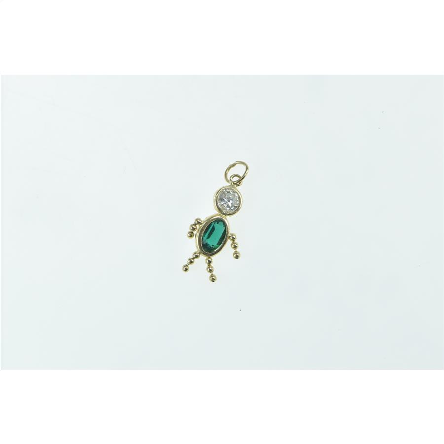 14K May Birthstone Baby Syn. Emerald CZ Yellow Gold Charm/Pendant