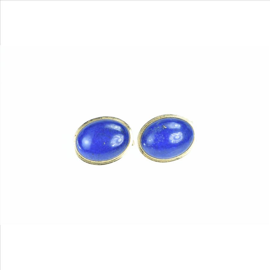 14K Oval Lapis Lazuli Vintage Cabochon Yellow Gold Earrings