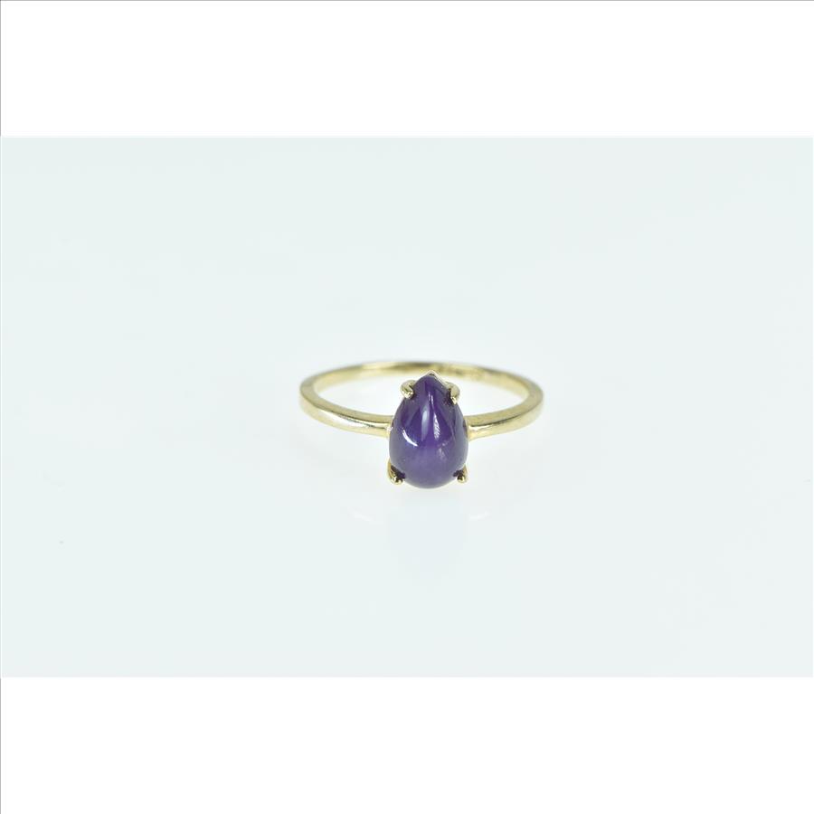 14K Pear Lindy Syn. Star Ruby Cabochon Statement Yellow Gold Ring, Size 6.25