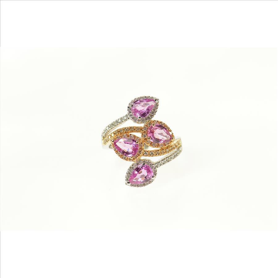 14K Pear Pink Sapphire Diamond Tiered Wrap White Gold Ring, Size 6.75